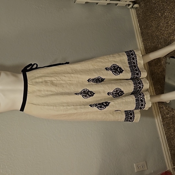 VTG KAREN KANE 1990s Ivory Damask Sequin Linen Tie Waist Godet Land Girl Skirt - Picture 2 of 13